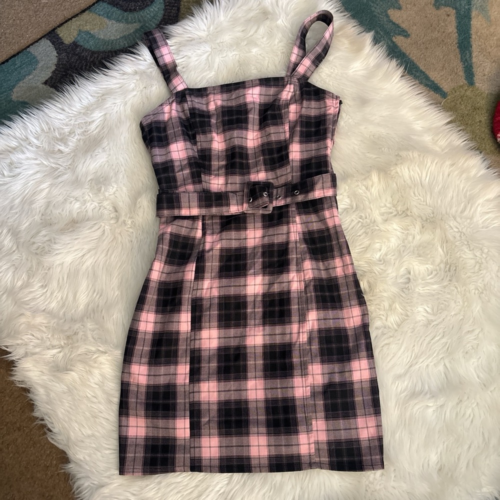 H&M Pink and Black Plaid Maxi Dress